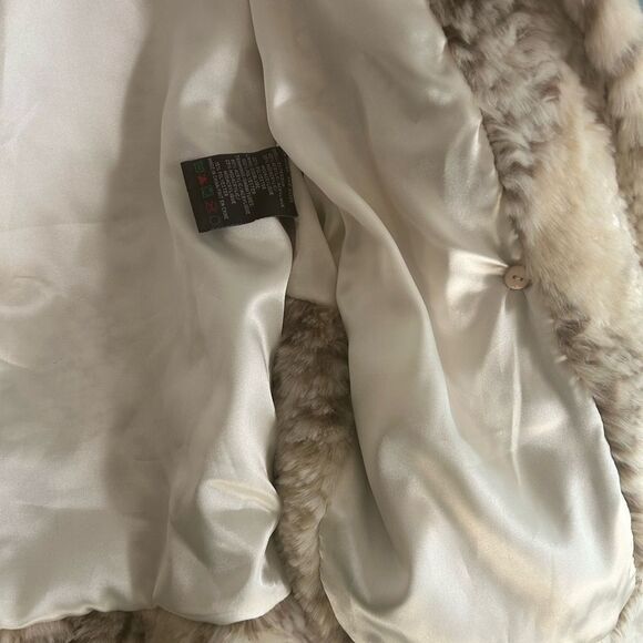 VTG! Nuage Collection Cream Faux Fur Hooded Coat Tiger Print L/G 90s Cozy Glam - Picture 11 of 15